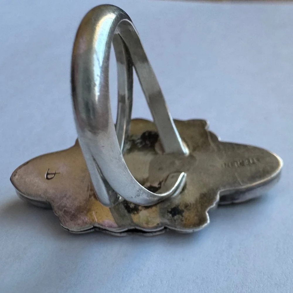 Vintage Native American Sterling Silver Malachit Stone Statement Ring Navajo 90s